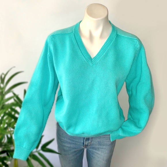 r e t r o :: Rad Vibrant Turquoise Cotton Ribbed Knit Sweater - Picture 8 of 10